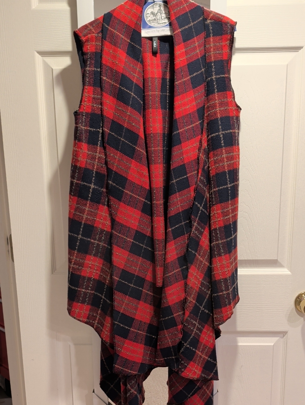 Renee C. Red & Navy Plaid Sleeveless Duster